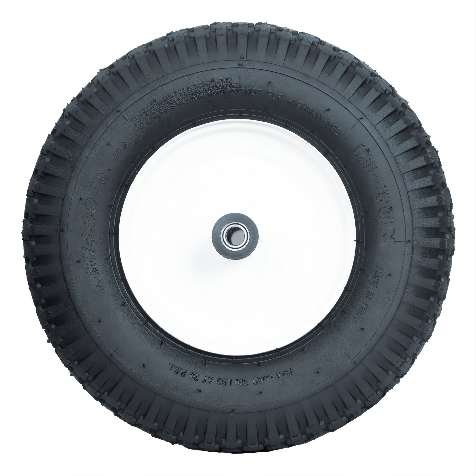 HI-RUN, Wheelbarrow Tire Assembly, Stud, 5/8in. bearings, Tire Size 4.80/4.00-8 Load Range Rating B, Model# CT1007